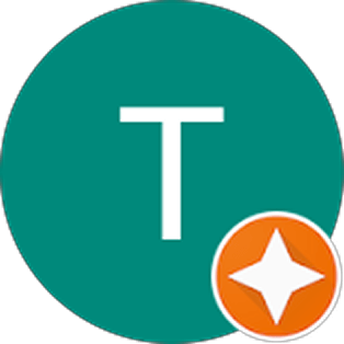 Teal circular profile icon with letter T in the middle and a local badge star