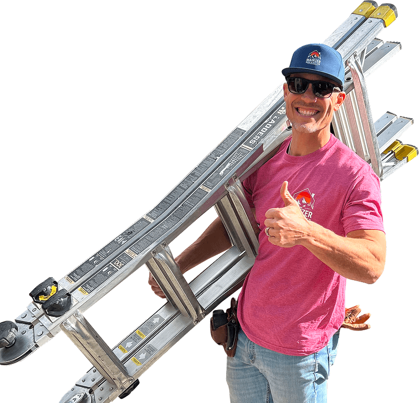 roofing contractor carrying a foldable metal stairs